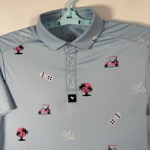 Bad Birdie Polo Shirt Mens Small Blue Golf Performance Roll Dice Cart Palm Beach